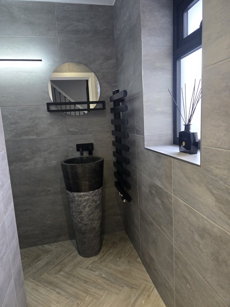 Stone Pedestal Basin & Designer Towel Radiator