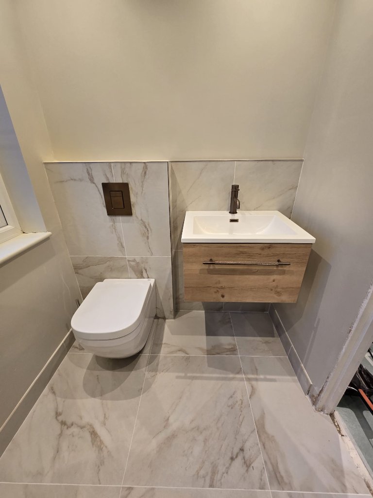Wall-Hung WC & Oak Vanity Unit