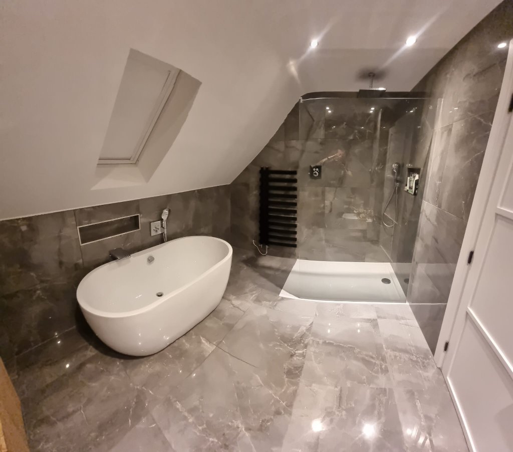 Loft Bathroom — Freestanding Bath & Walk-In Shower