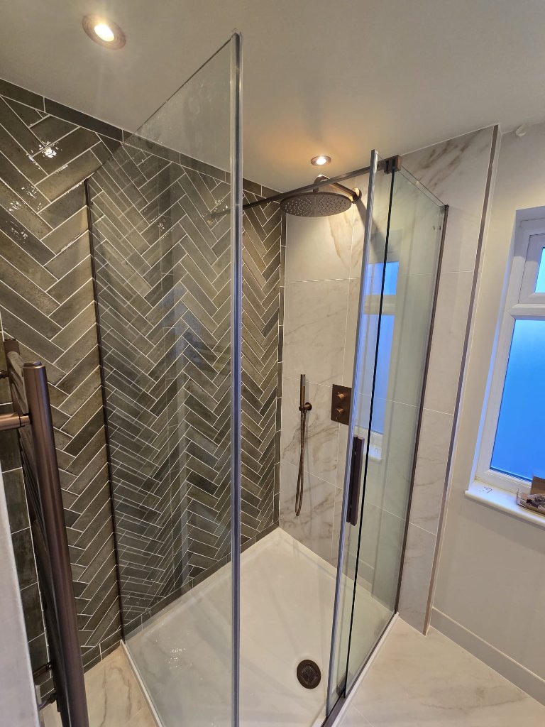 Herringbone & Marble Shower Enclosure