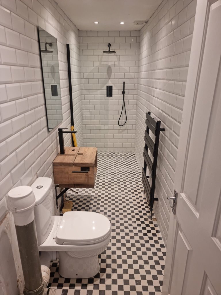 Metro Tile Wet Room with Black Fittings