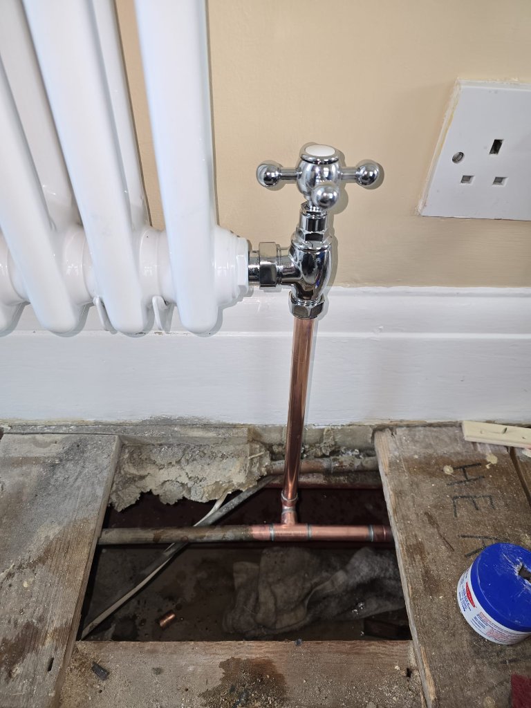 Chrome Radiator Valve & Copper Pipework