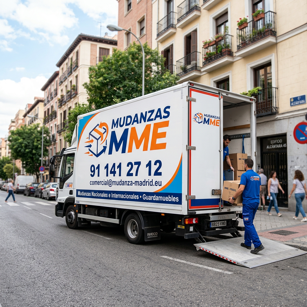 Camión de mudanzas MME en calle de Madrid