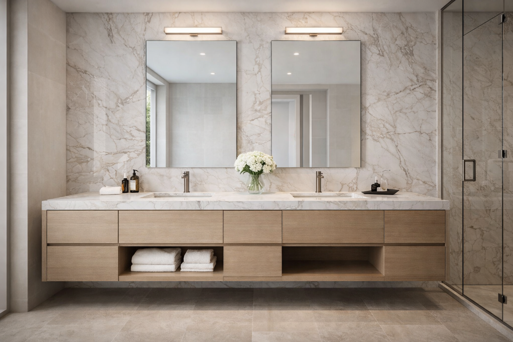 Warm Marble Double Vanity