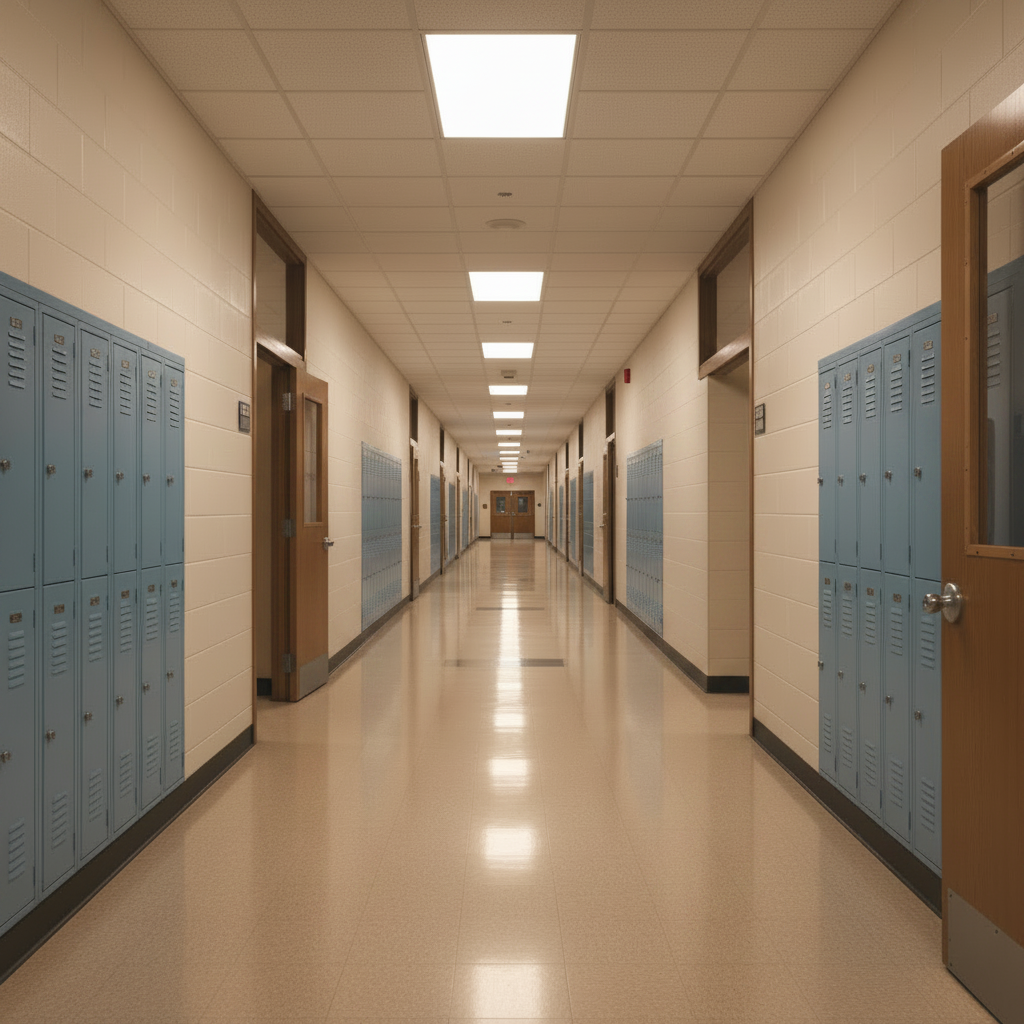 School hallway with door sensors