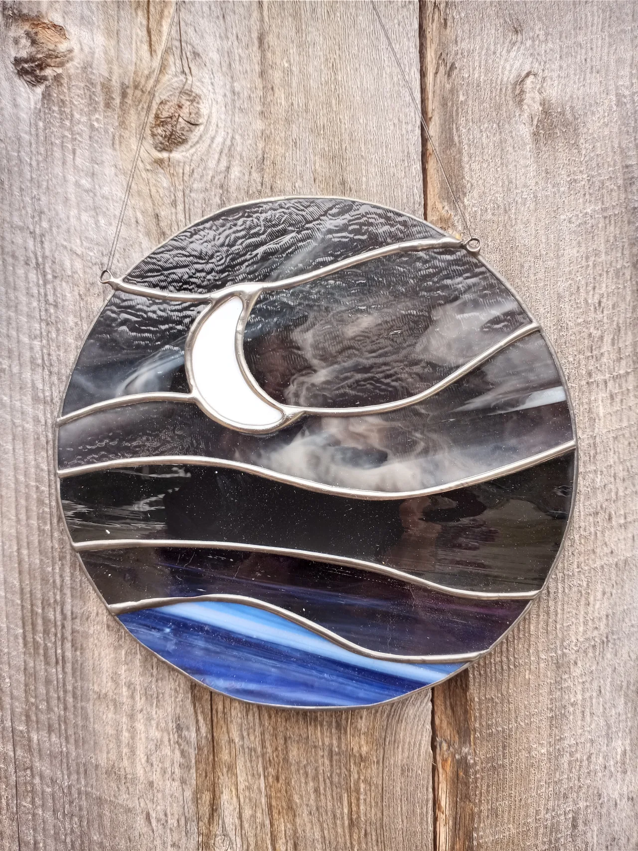 Round Cresent Moon Suncatcher โ handcrafted stained glass by Phase 3 Glass Works