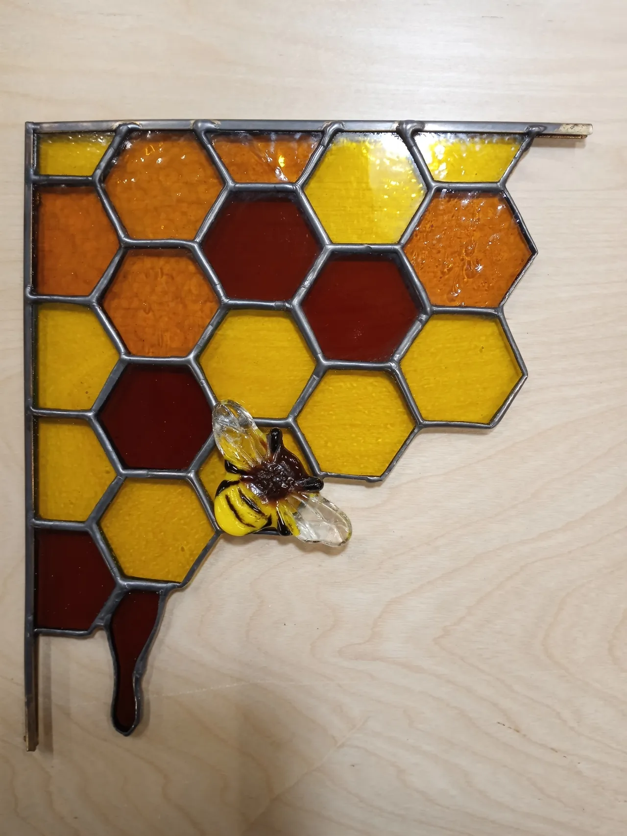 Honeycomb Corner Piece โ handcrafted stained glass by Phase 3 Glass Works
