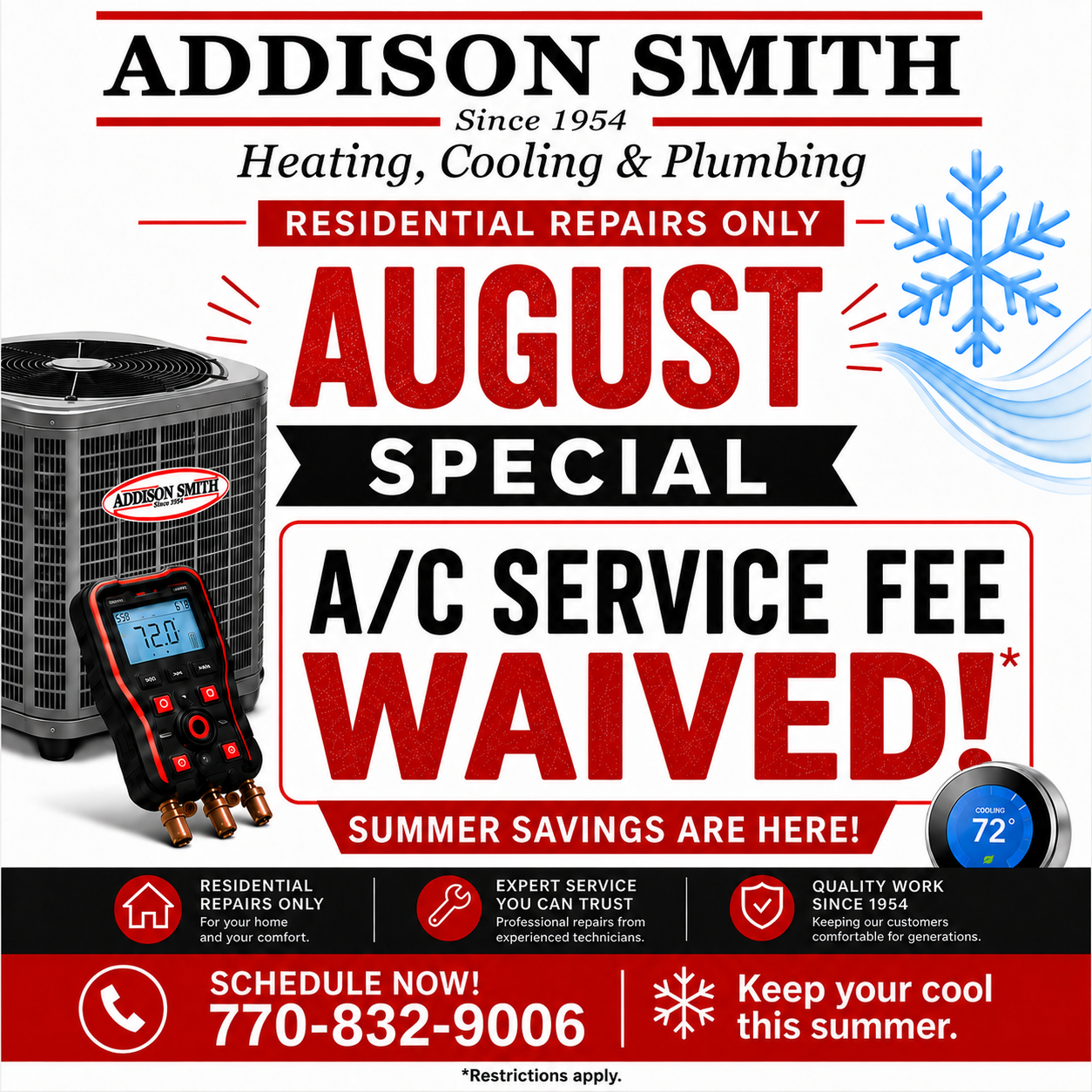 August Special – A/C Service Fee Waived