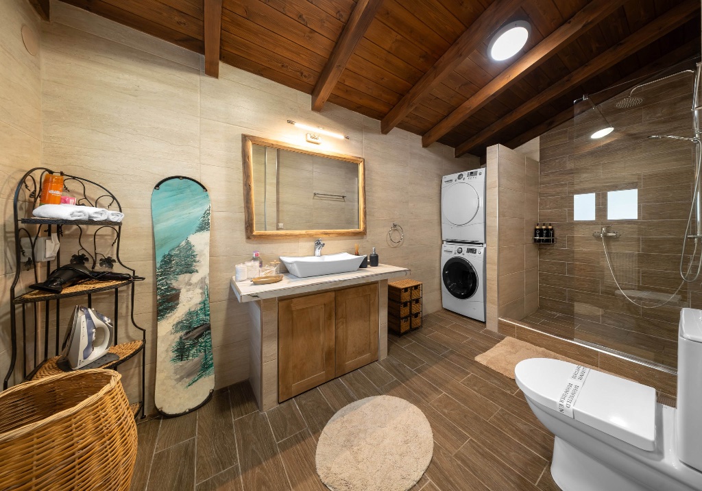 Modern bathroom with washer dryer
