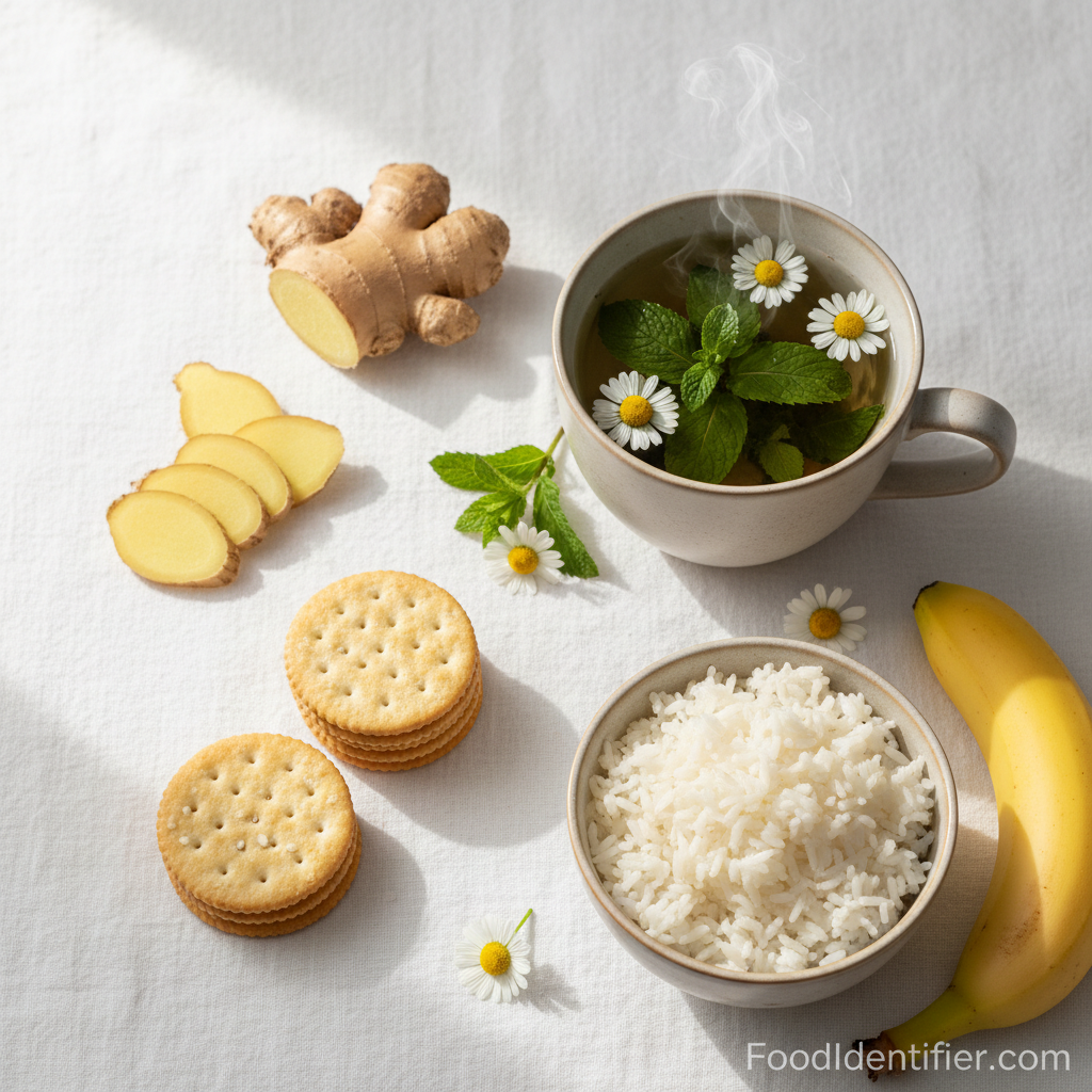 Ozempic nausea relief foods ginger banana plain crackers chamomile FoodIdentifier.com