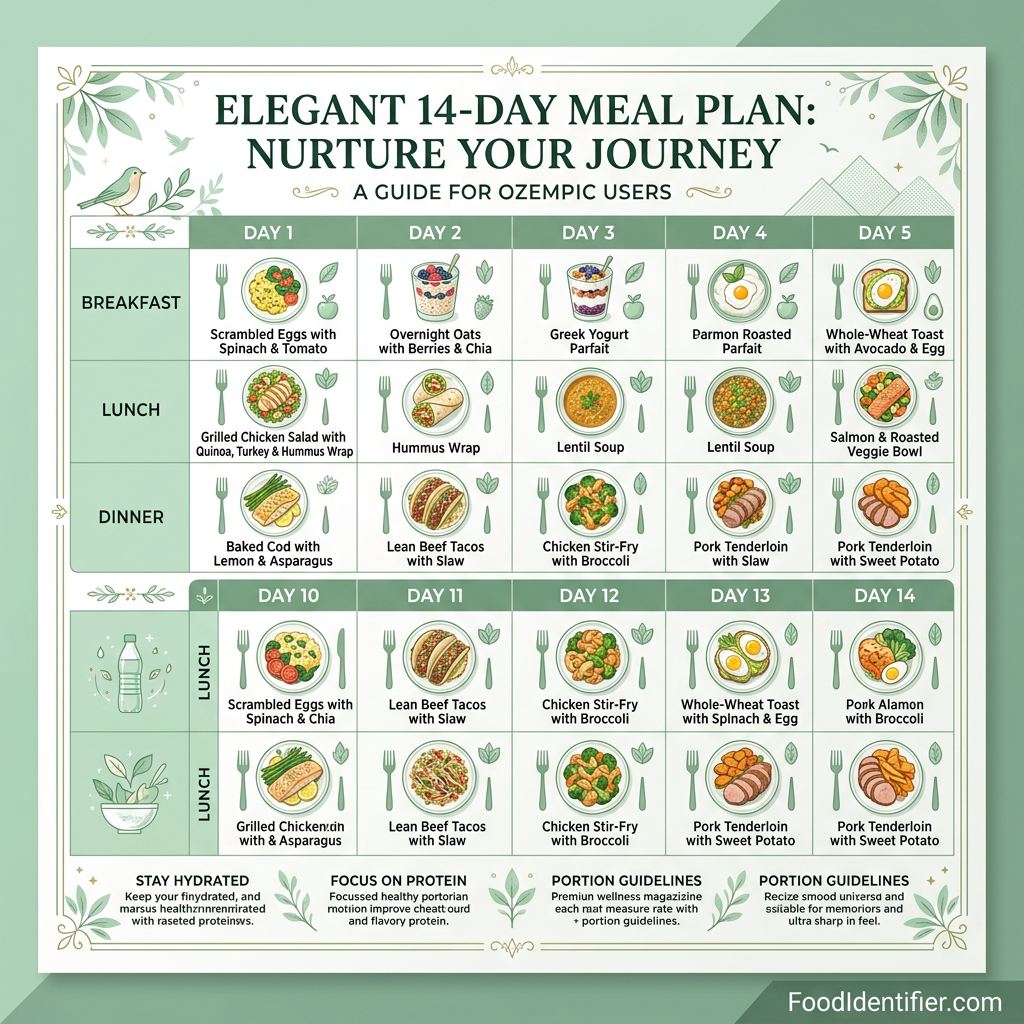 14-day Ozempic meal plan prep containers healthy food FoodIdentifier.com