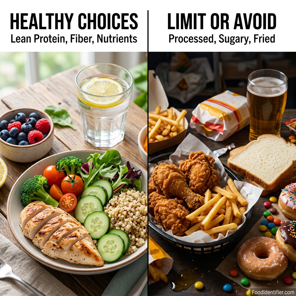 Ozempic approved vs avoid foods dramatic split comparison FoodIdentifier.com