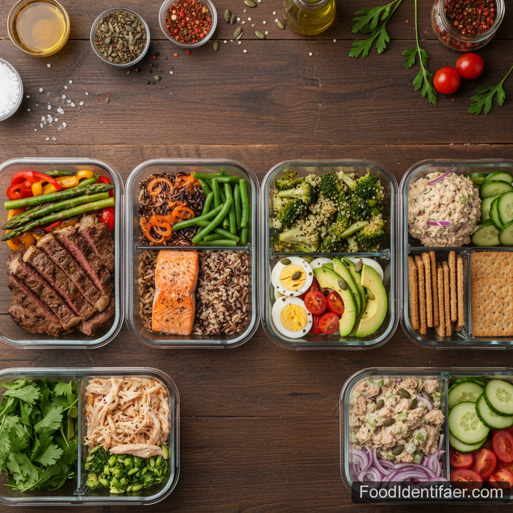 High protein meal prep containers weekly batch cooking FoodIdentifier.com