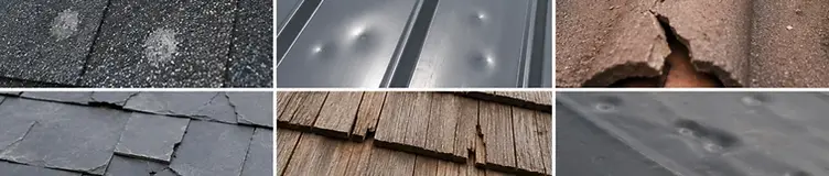 Hail damage examples by roof type