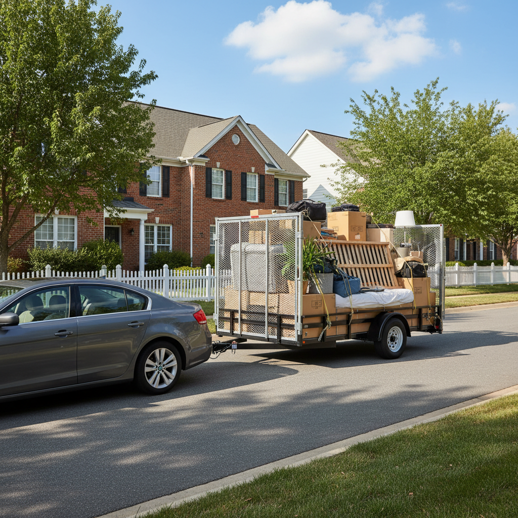 Car with trailer on a road