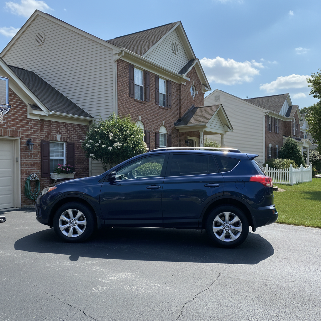 SUV parked in front of a house