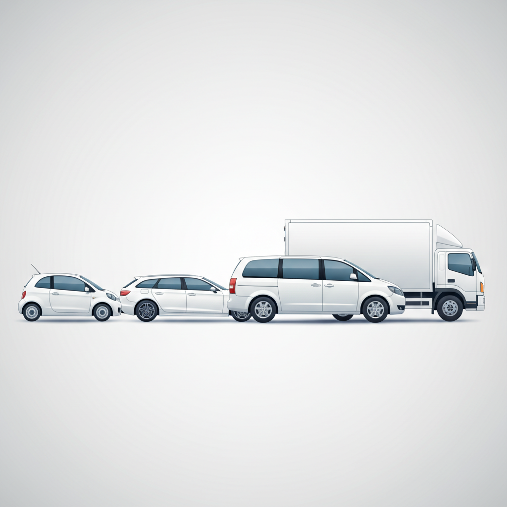 Vehicle lineup from hatchback to moving truck