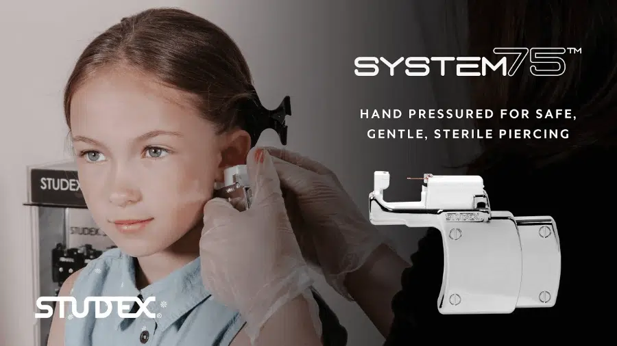 Studex System 75 — hand pressured for safe, gentle, sterile ear piercing