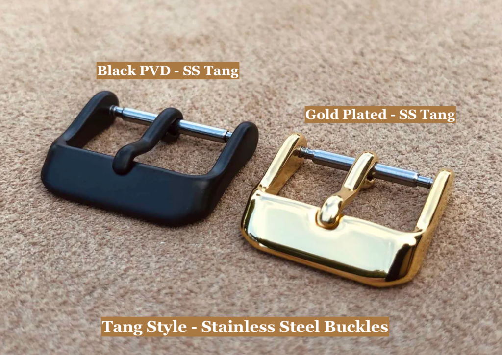 Classic Tang Buckle pin buckle for bespoke leather watch straps — Classic Tang — Black PVD & Gold Plated
