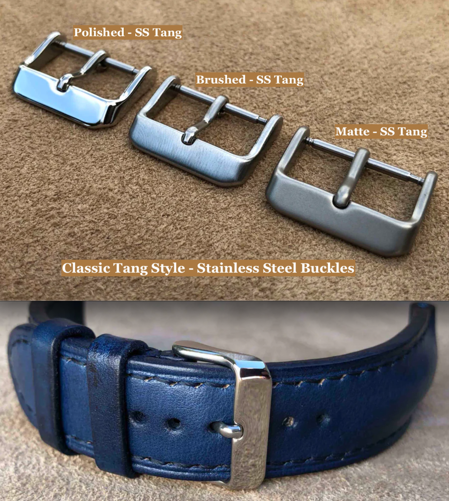 Classic Tang Buckle pin buckle for bespoke leather watch straps — Classic Tang — Polished, Brushed & Matt