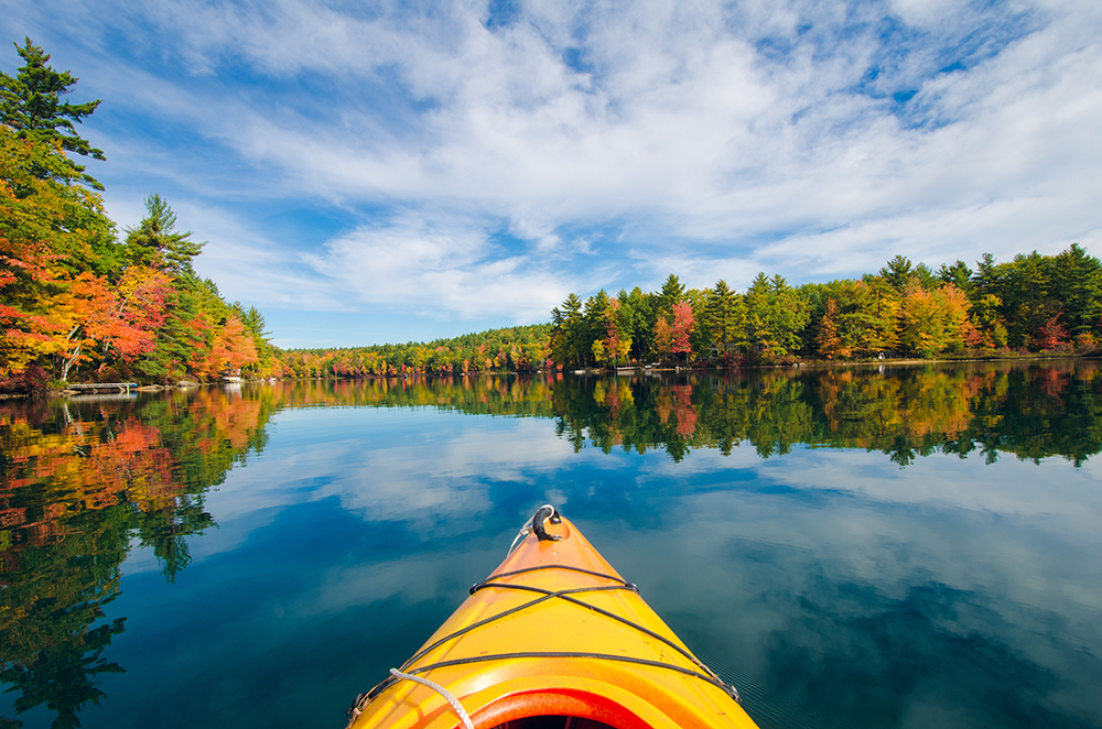 Paddleboarding on a calm Maine lake