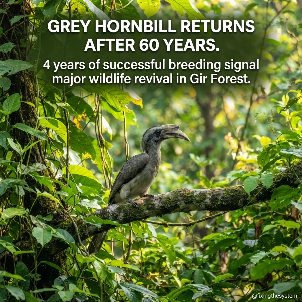 Grey Hornbill Returns to Gir After Six Decades; Four Years of Successful Breeding Signal Wildlife Revival
