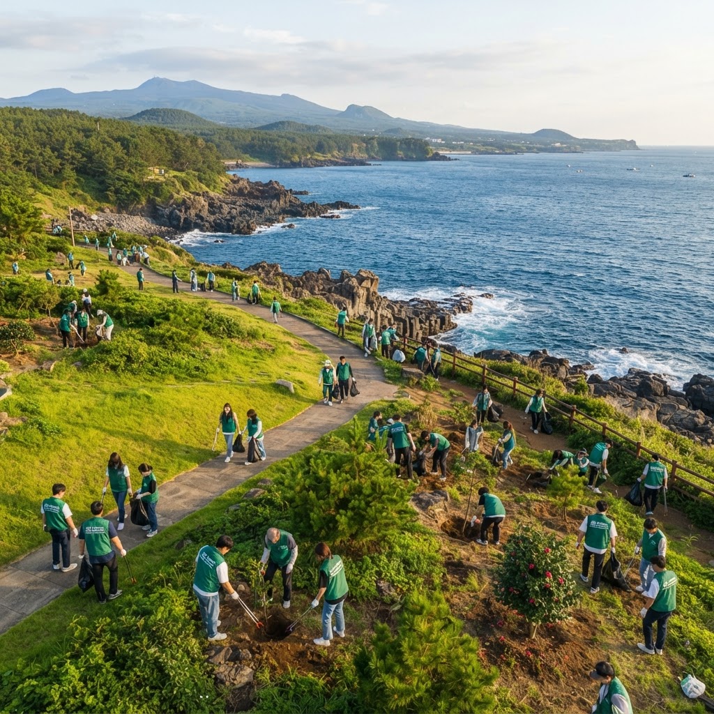 Volunteers restoring a coastal park