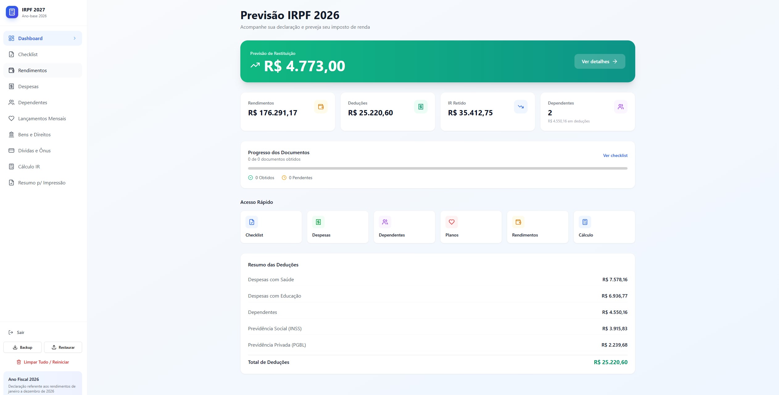 Simulador IRPF 2026 template preview