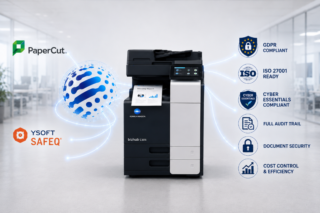 PaperCut and Y Soft SAFEQ print management software with Konica Minolta bizhub