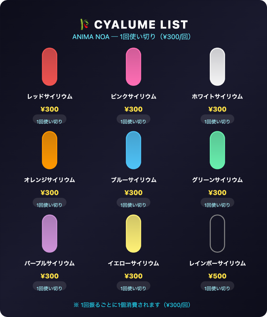 CYALUME LIST - ANIMA NOA