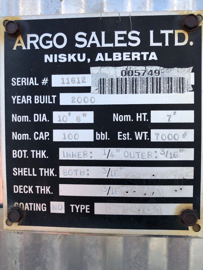 100 BBL Argo Sales Double Wall Storage Tank – 2000 (Ser# 11612) for sale in Crossfield, AB — Inclusive Energy — photo 6