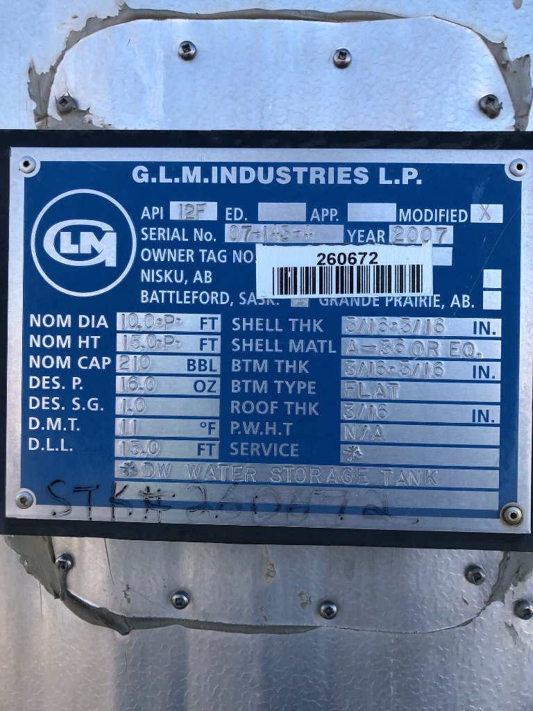 210 BBL Double Wall GLM Storage Tank – 2007 for sale in Medicine Hat, AB — Inclusive Energy — photo 4