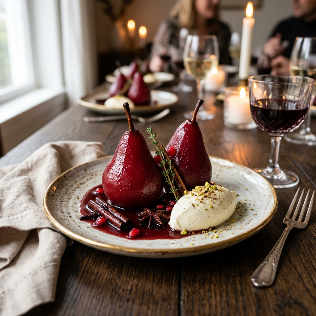 Red Wine Poached Pears