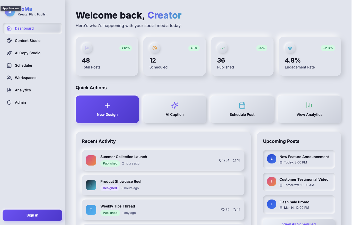 SoMa (social manager) template preview
