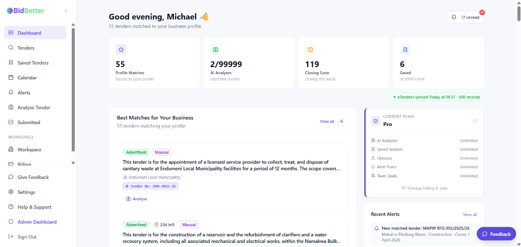 BidBetter dashboard