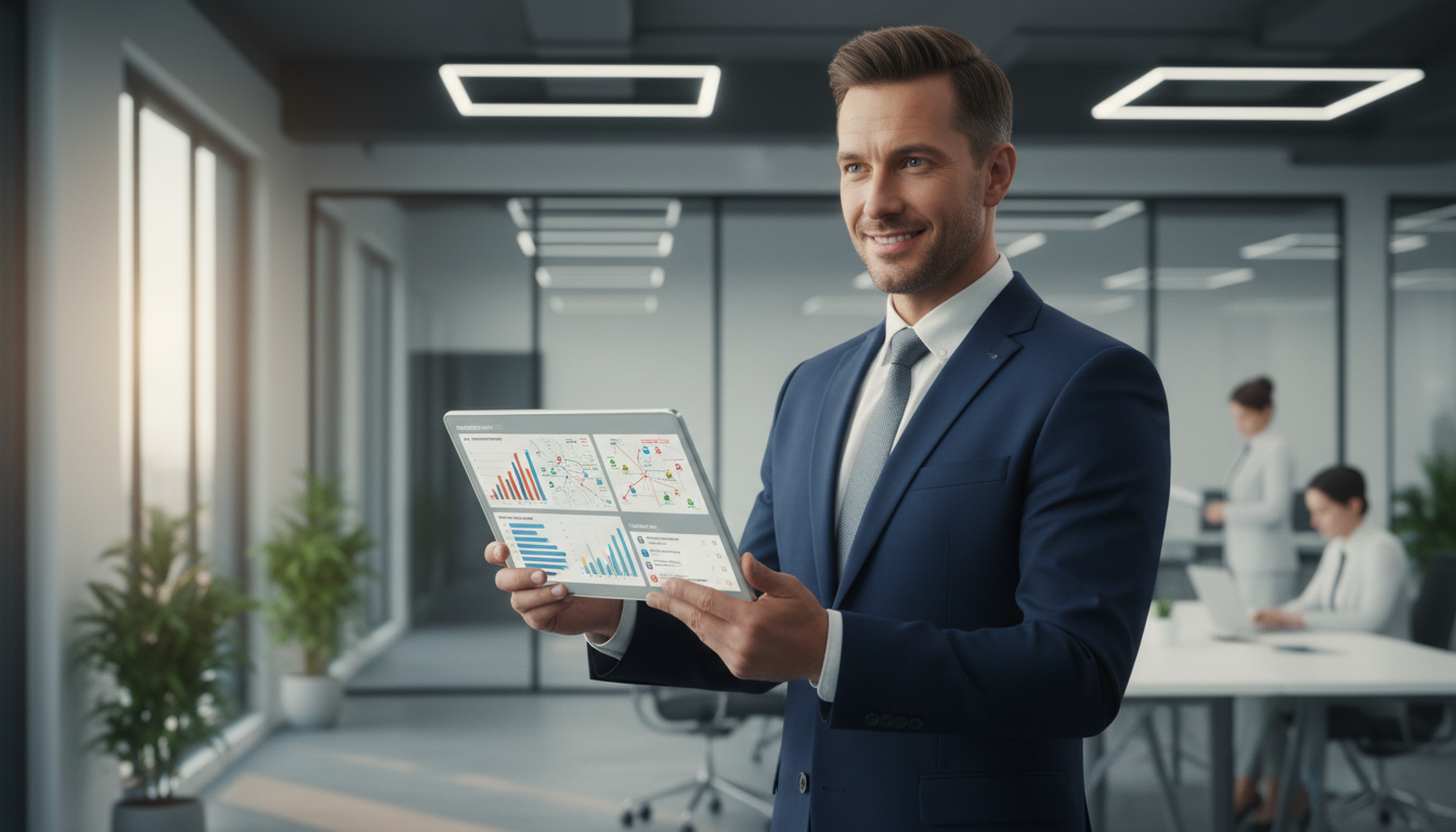 Business owner managing field operations on tablet
