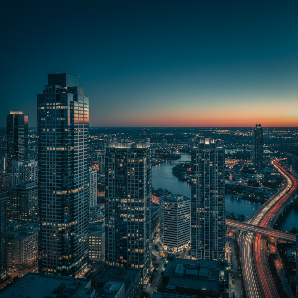 City skyline at blue hour