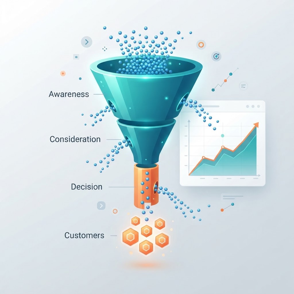 Conversion funnel illustration showing where Tampa Bay websites lose visitors before they become customers