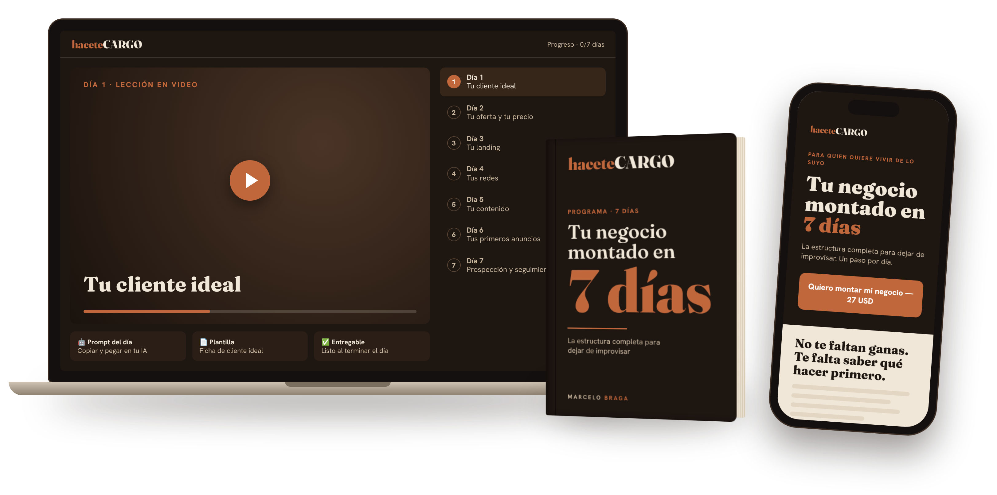 Tu negocio montado en 7 días: plataforma del programa, libro y landing en móvil