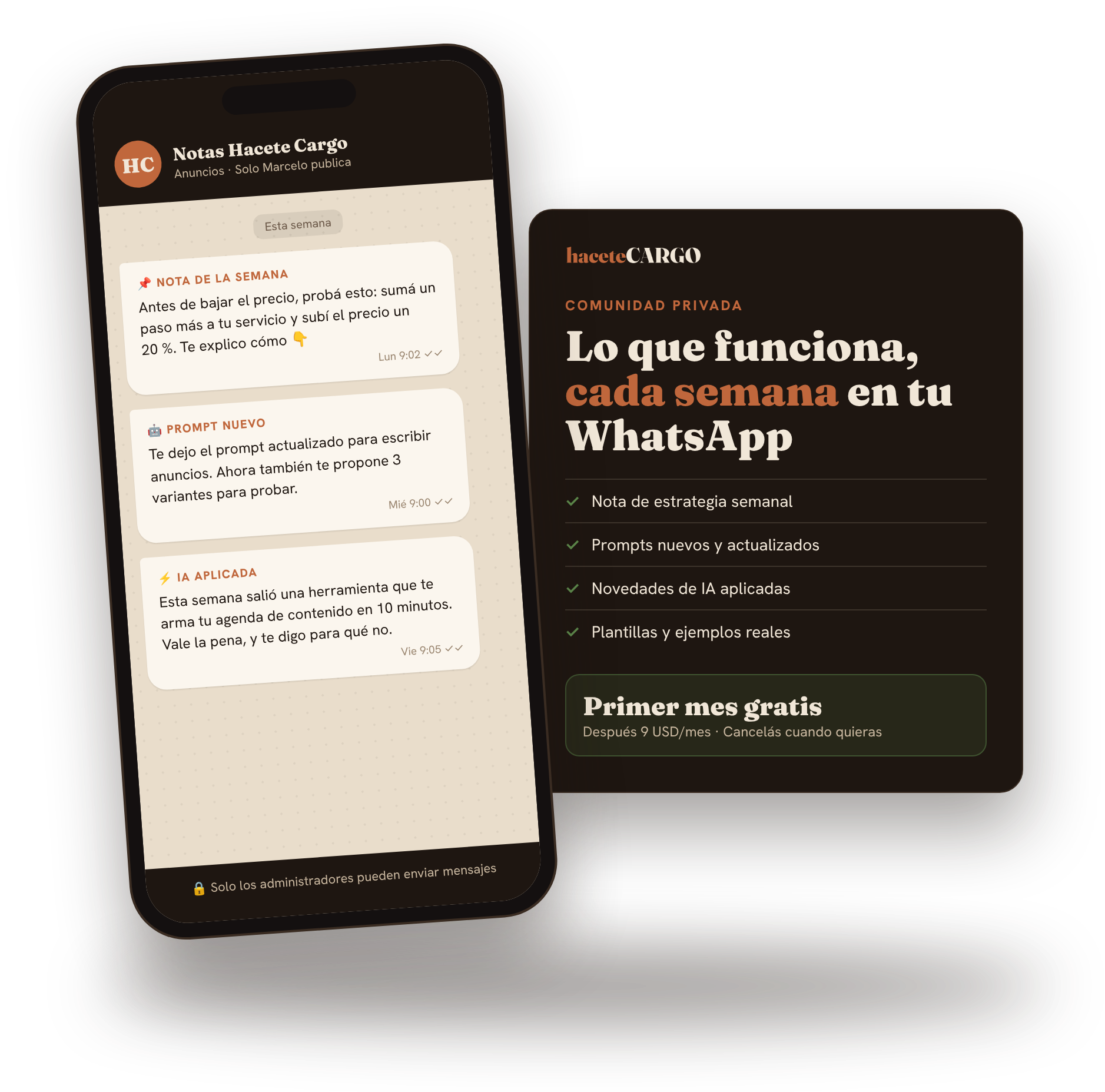 Notas Hacete Cargo: la comunidad privada de WhatsApp con la nota semanal, prompts y novedades de IA