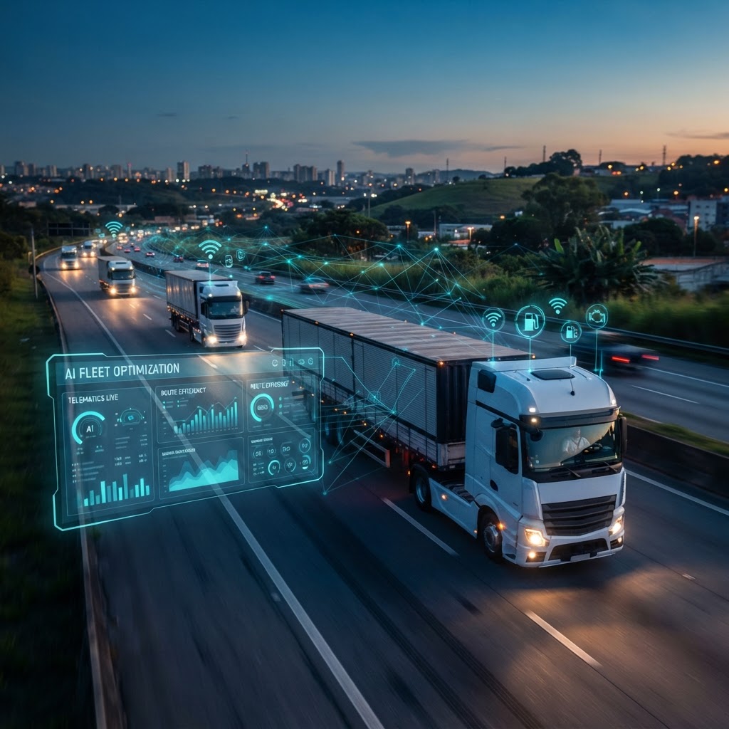 Caminhões conectados em uma operação de frota inteligente