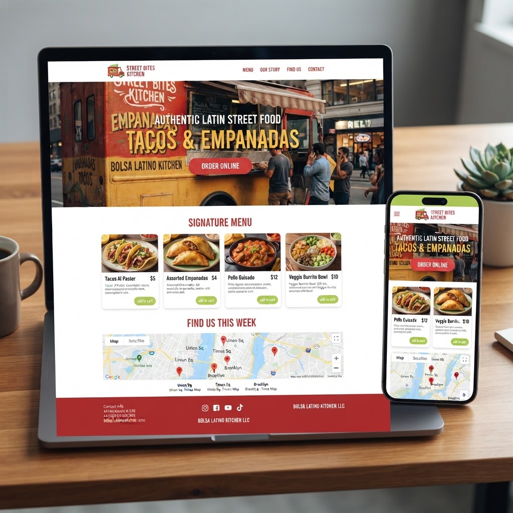 Custom food truck website design example by Dream 'n Stream - North Little Rock Arkansas web design agency