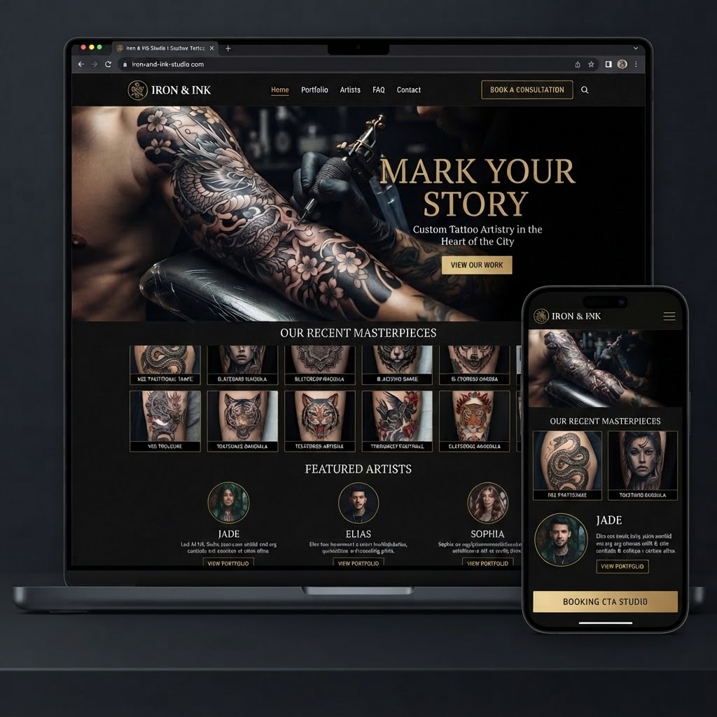 Custom tattoo artist website design example by Dream 'n Stream - North Little Rock Arkansas web design agency
