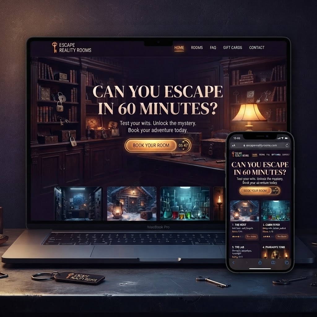 Custom escape room website design example by Dream 'n Stream - North Little Rock Arkansas web design agency
