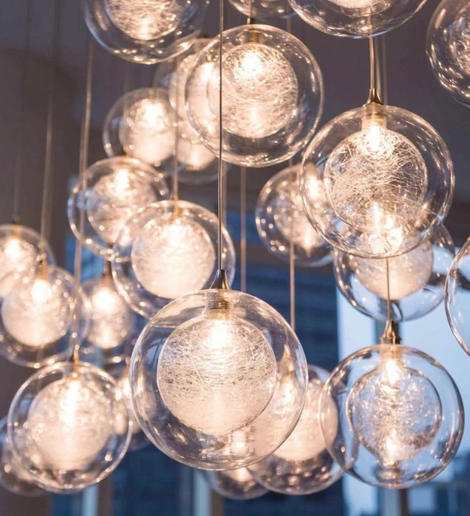 Hand-blown artisan glass chandelier close-up