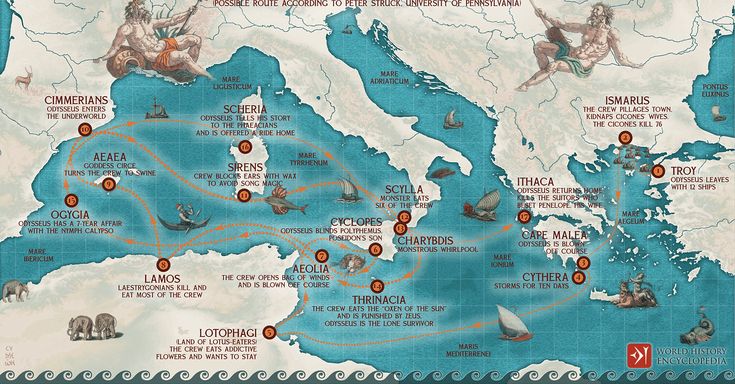 Map of Odysseus's ten-year journey home