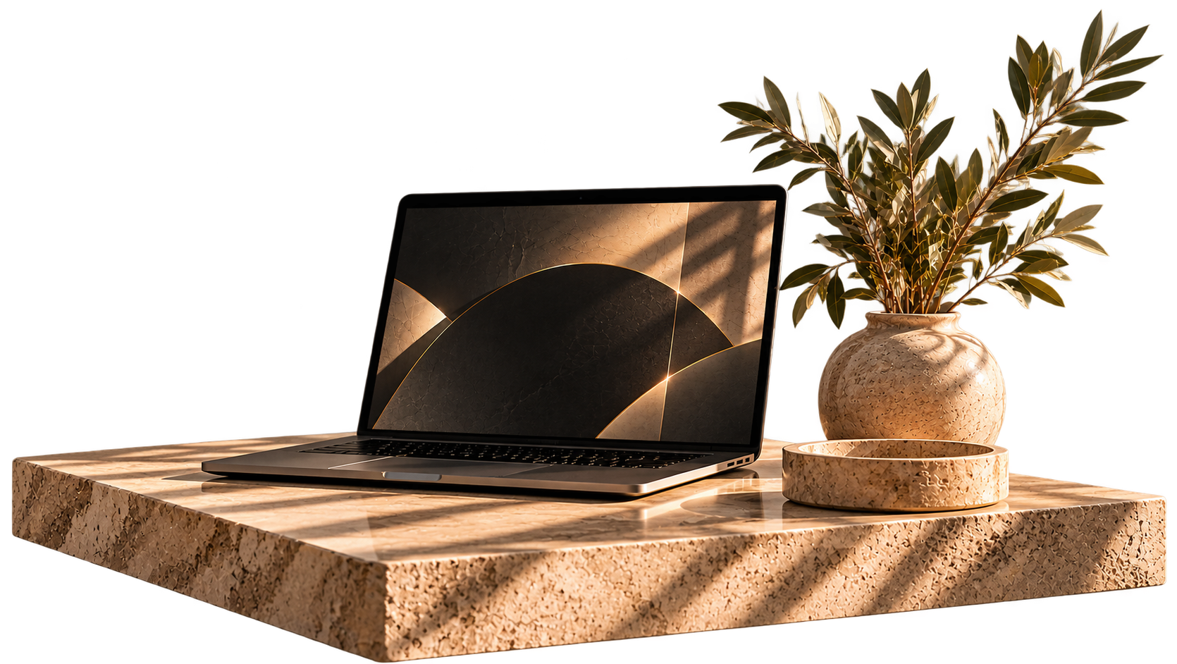 Studio Jo web design workspace on a stone surface