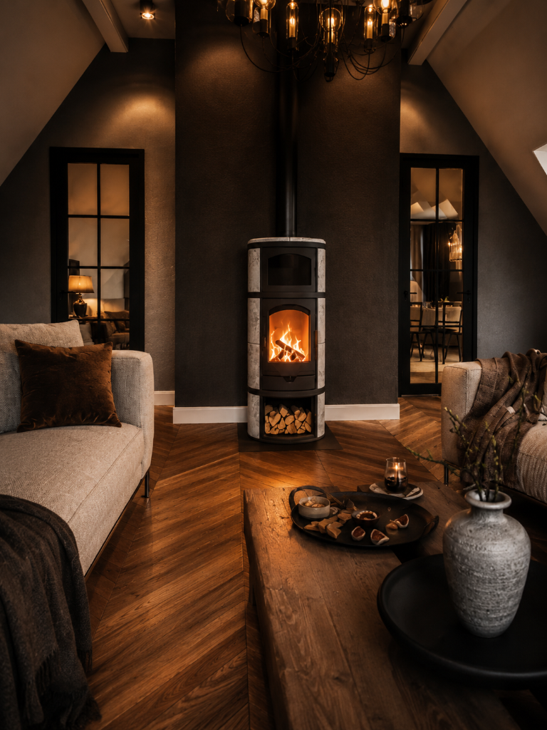 Premium houtkachel in stijlvolle woonkamer