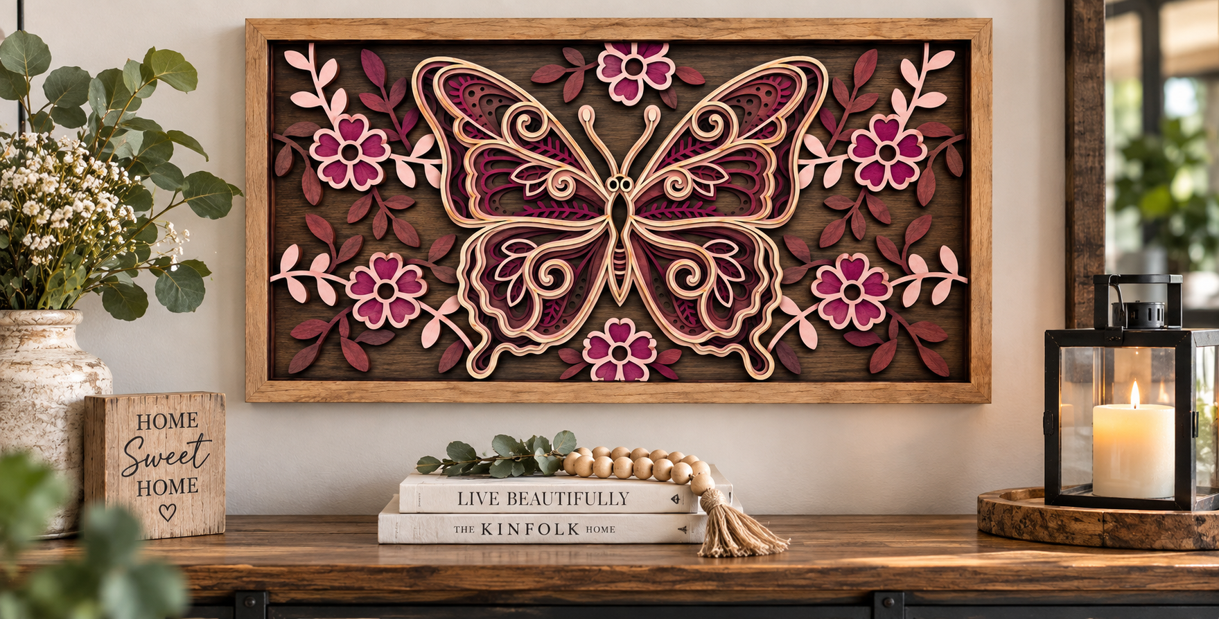 Butterfly Garden Layered Wood Art