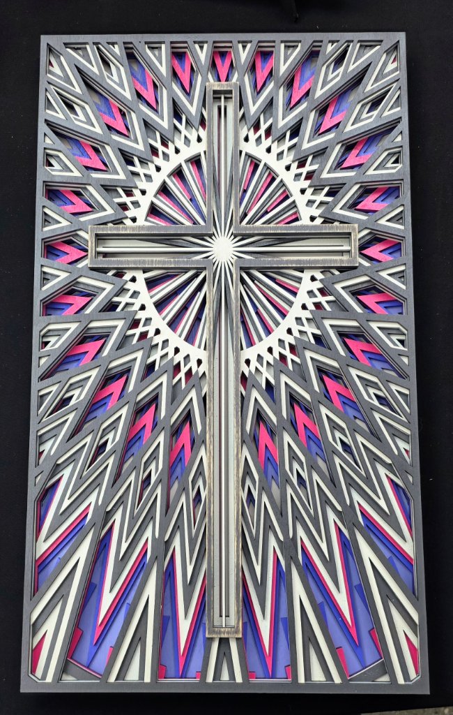 Cross Mandala Layered Wood Art